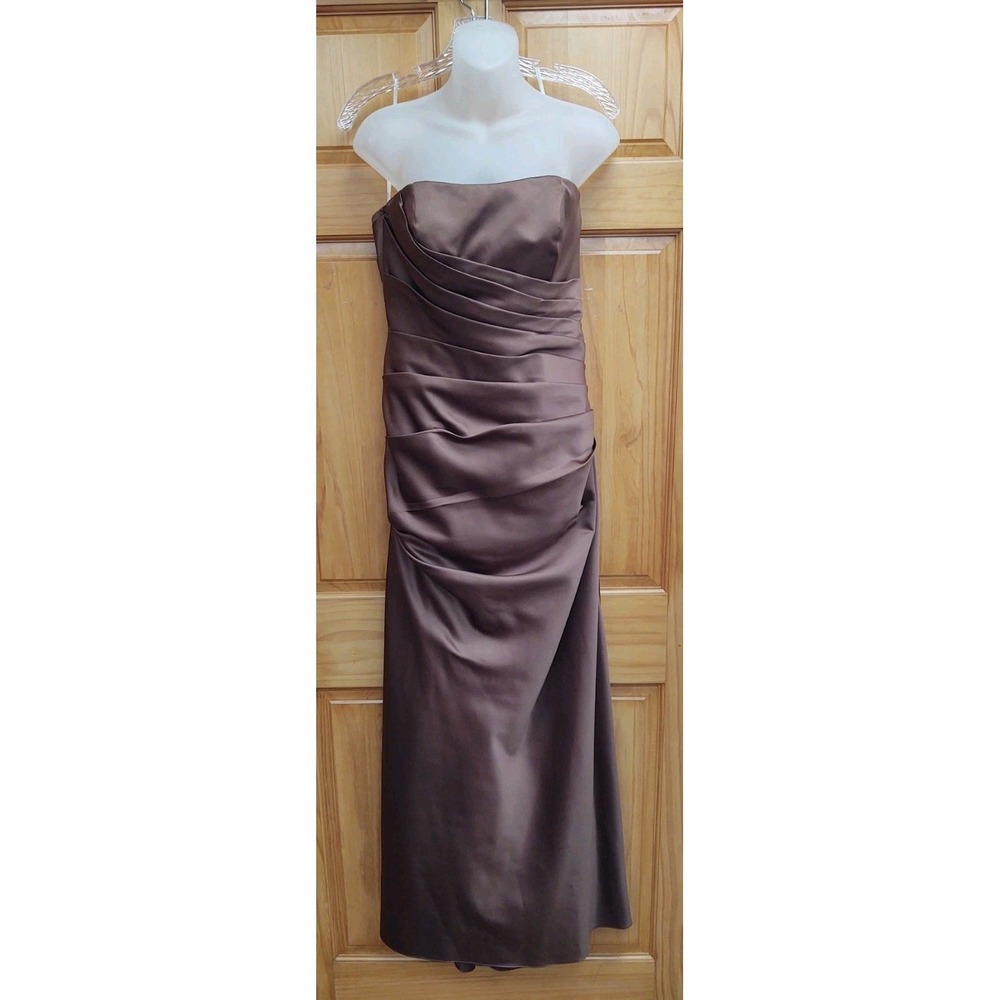 David's Bridal Size 10 Bridesmaid Prom Wedding Cocktail‎ Gown Brown High Low Hem